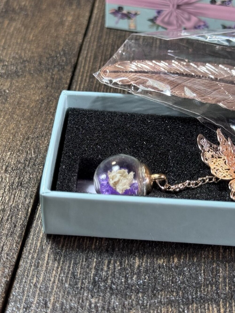 Metal Feather Bookmark Butterfly Book Mark Page Marker Gift Gold Purple Globe - Picture 3 of 3